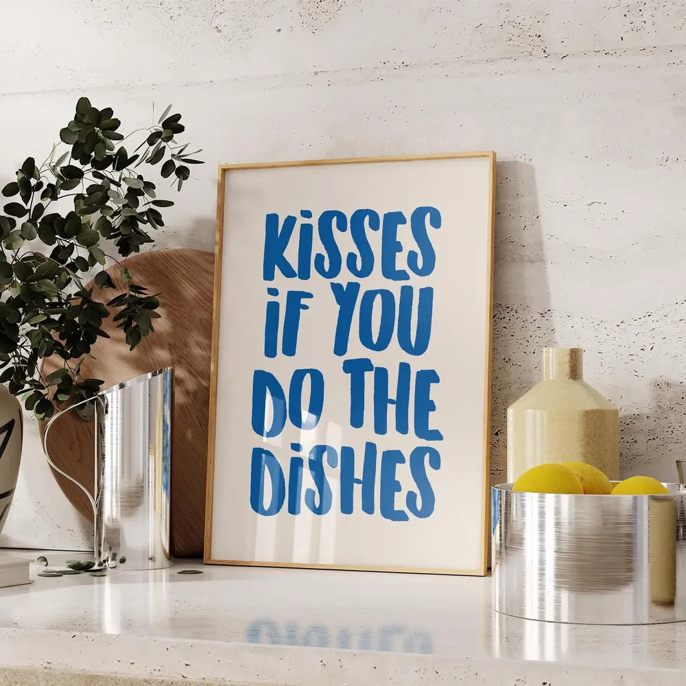 Kisses If You Do The Dishes Art Print, Kitchen Decor - Image 3