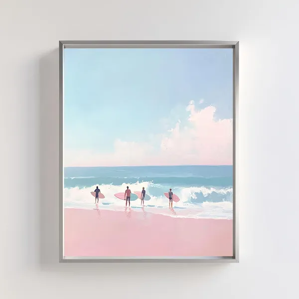 Surfer Beach Art Print, Tropical Ocean Waves