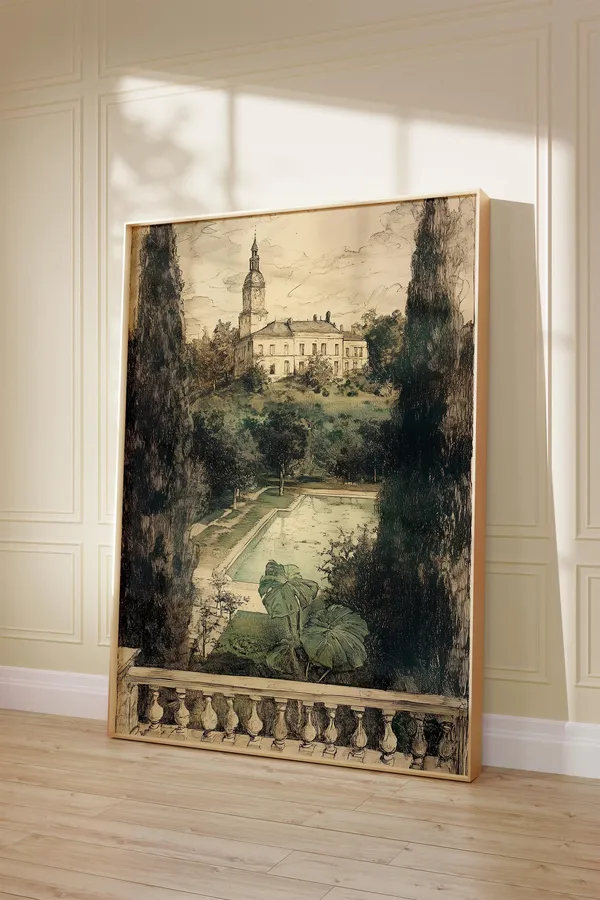 French Countryside Garden Sketch, Vintage Paris Art Print