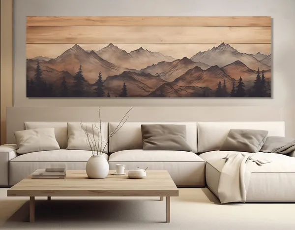 Abstract Soft Tones Mountains Art Print, Rustic Style