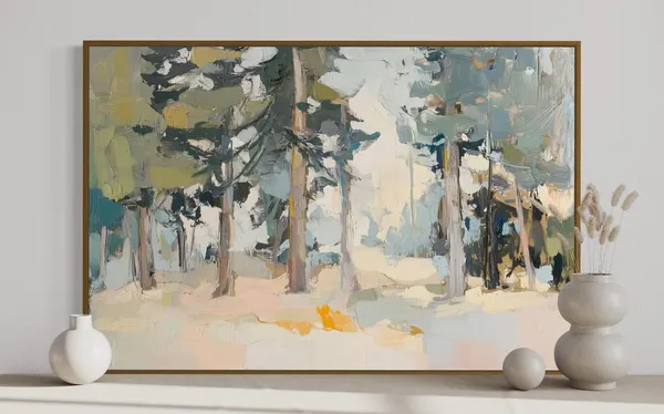 Impressionist Pine Tree Art Print, Rustic Forest