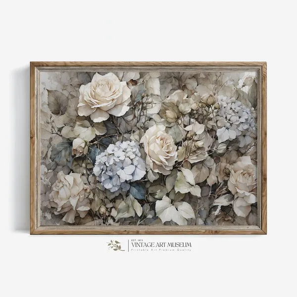 Hydrangea Painting Art Print, Vintage Floral Home Decor