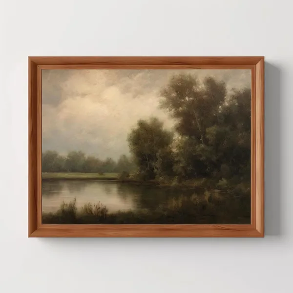 Serene Waterscape Vintage Moody Landscape Art Print