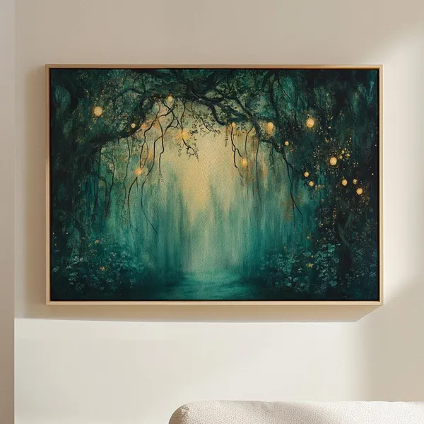 Magical Forest Glow Art Print, Enchanted Woodland Path