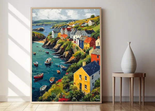 Dingle Harbor Scene, Colorful Coastal Town Art Print