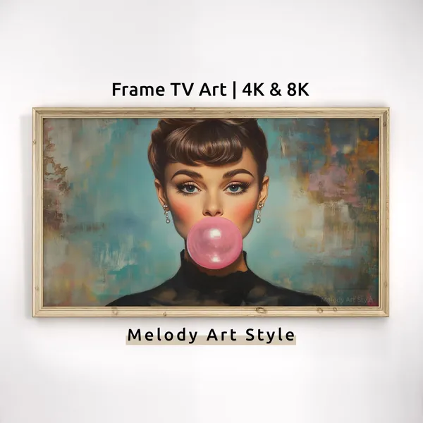 Woman With Bubble Gum Retro Style Portrait Art Print