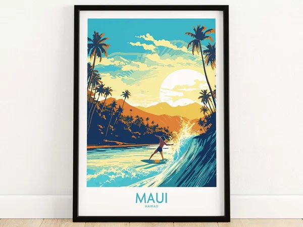 Maui Hawaii Surf Travel Poster, Personalized Art