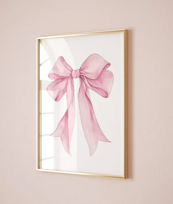 Pink Bow Wall Art Print, Grandmillennial Coquette