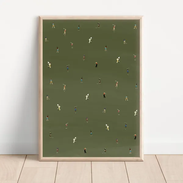 Tiny Golfers Minimalist People Art Poster, Modern Office Decor
