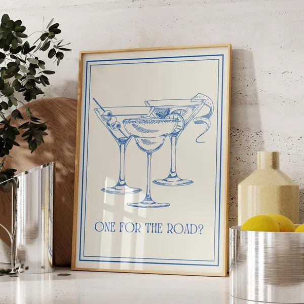 One For The Road Retro Bar Cart Art Print
