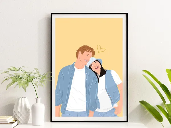 Custom Couple Portrait Personalized Engagement Art Print