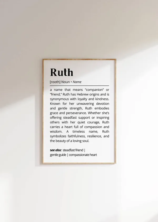 Ruth Name Definition Art Print, Minimalist Typography