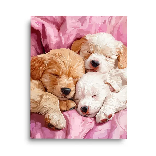 Sleeping Puppies Art Print, Cute Nursery Decor