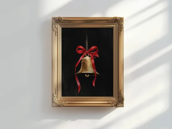 Vintage Christmas Bell Art Print, Moody Holiday Decor
