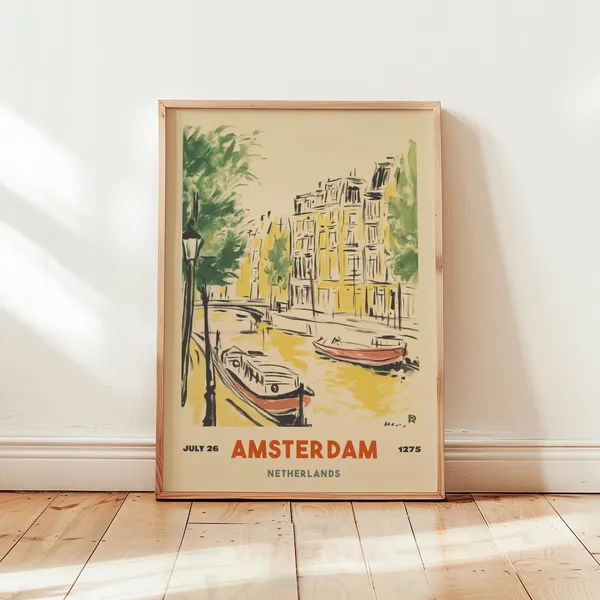 Amsterdam Canal Vintage Travel Poster, Dutch City