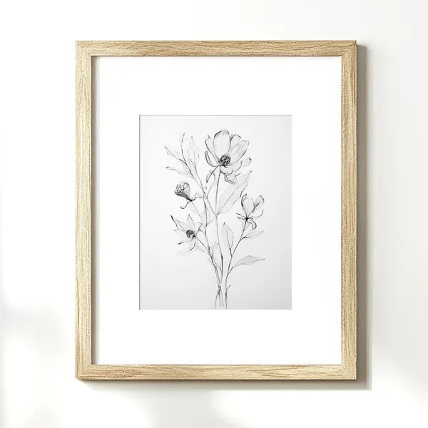 Flower Sketch Black and White Botanical Art Print