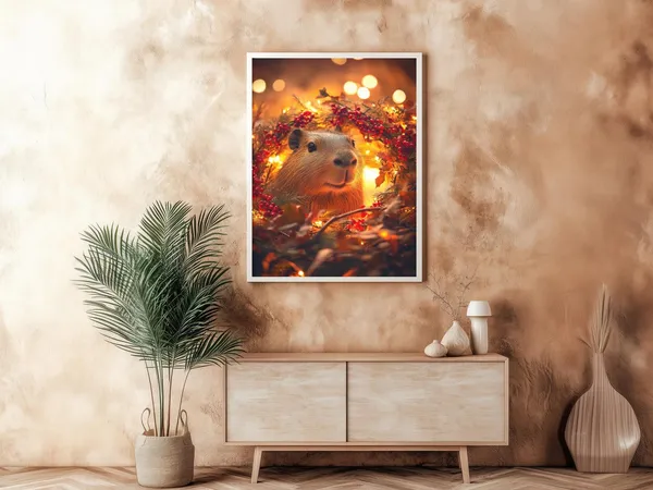 Christmas Capybara In A Christmas Wreath Poster