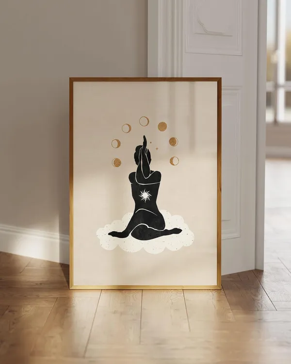 Yoga Meditation Poster, Boho Celestial Art Print