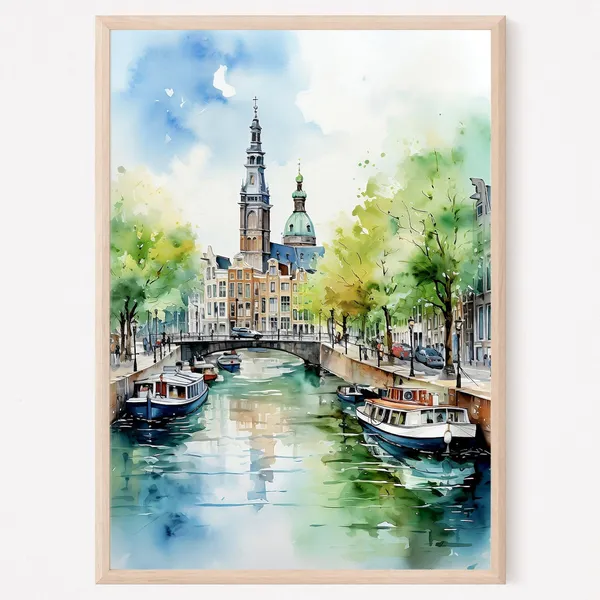 Amsterdam Canal Houses Large Watercolor Poster
