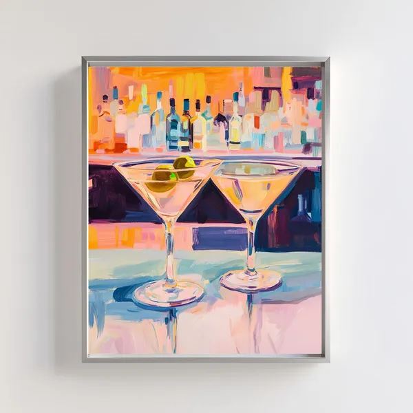 Glass Art Print, Abstract Cocktail Bar Scene