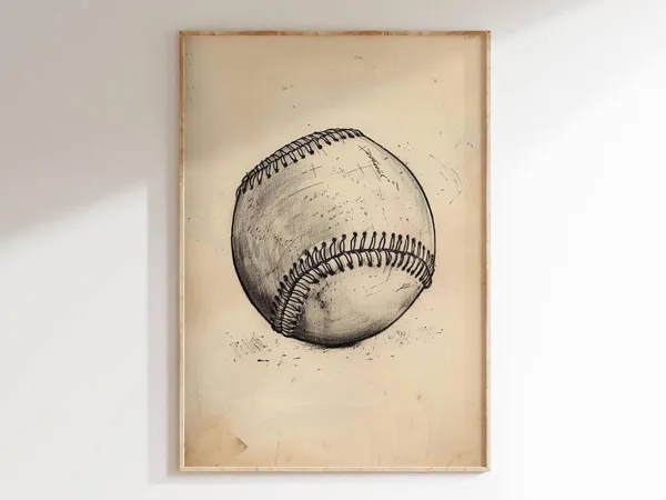 Vintage Baseball Sketch Art Print, Boys Room Decor