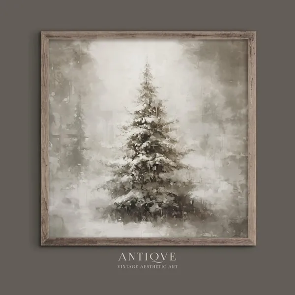Snow Covered Fir Tree Christmas Farmhouse Art Print