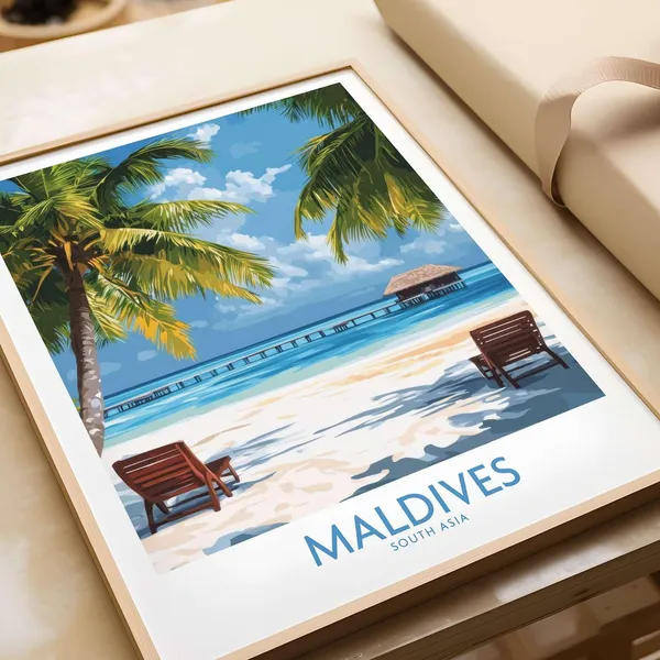 Maldives Travel Poster, Beach Wall Art