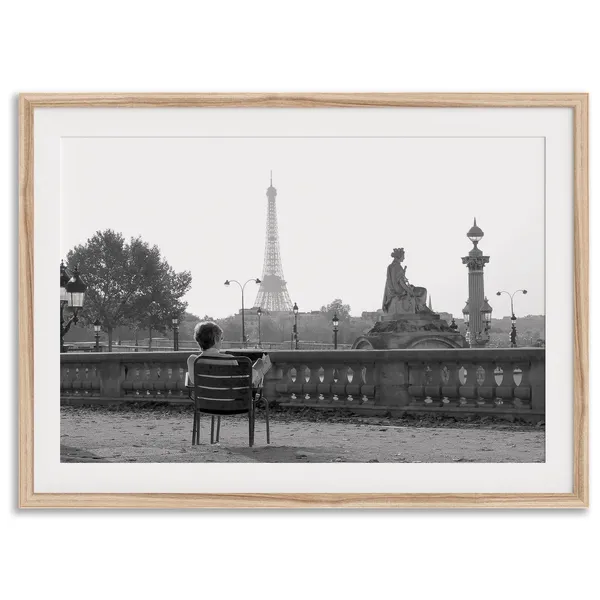 Paris Black-and-White Woman Reading Art Print