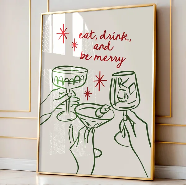 Eat Drink Be Merry Holiday Cocktail Art Print