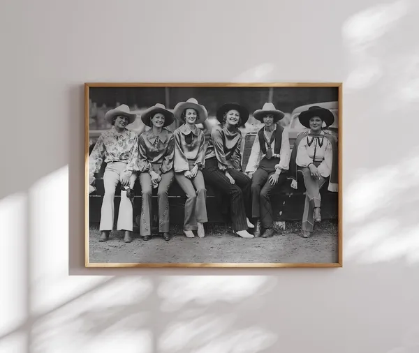 Cowgirl Black and White Vintage Western Art Print
