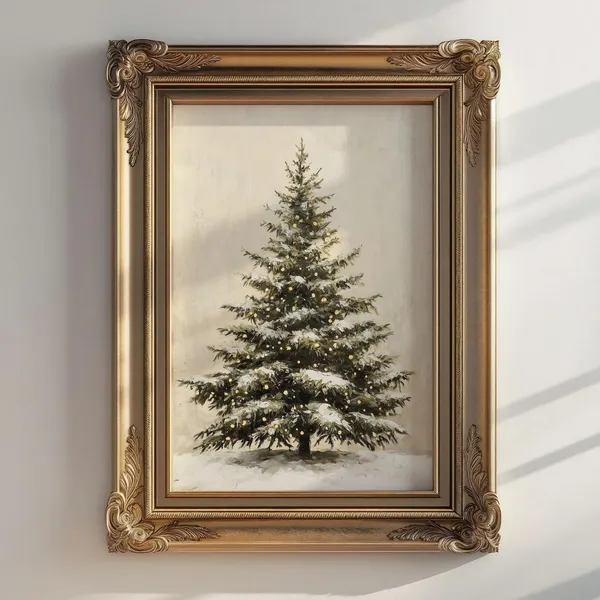 Vintage Christmas Tree Poster, Minimalist Pine Art Print