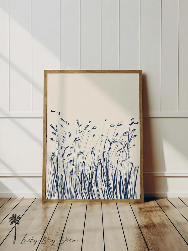Beach Grasses Blowing Summer Day Coastal Sketch Art Print