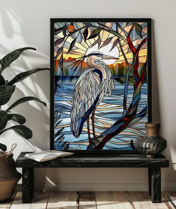 Stained Glass Heron Puzzle Art, Couple Gift