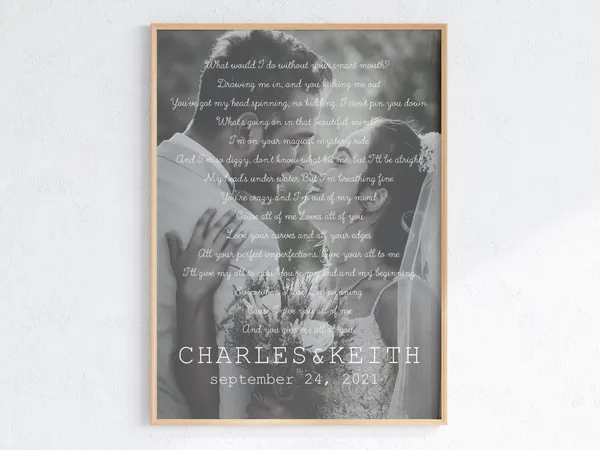 Personalized Wedding Song Lyrics Photo Art Print