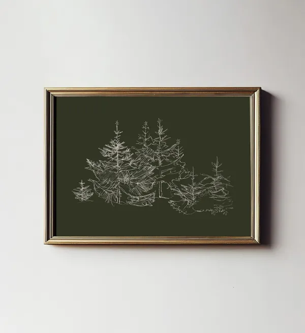 Winter Pine Tree Green Art Print, Holiday Decor
