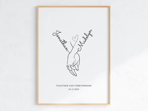 Personalized Custom Names Holding Hands Line Art Print