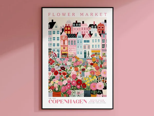 Flower Market Copenhagen Botanical Art Print, Pink