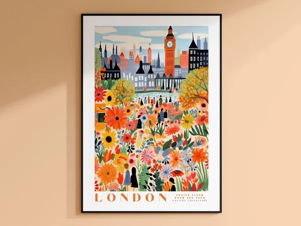 London Flower Market Poster, Watercolor Floral Art