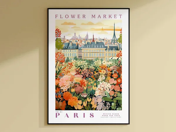 Flower Market Paris France Botanical Travel Art Print