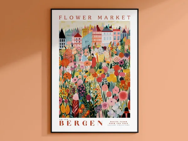 Bergen Flower Market Print, Norway Travel Art