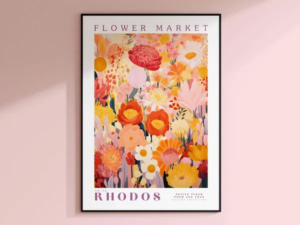 Flower Market Rhodos, Greece Botanical Travel Poster