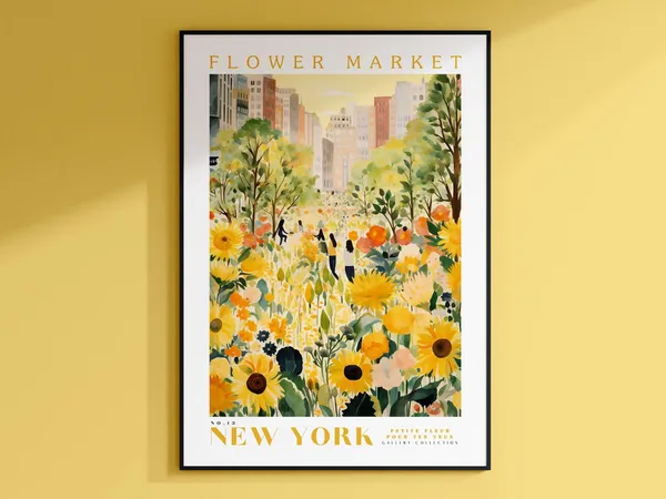 Flower Market, New York City Botanical Travel Poster