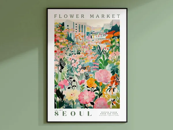 Seoul Flower Market Poster, Korea Travel Poster