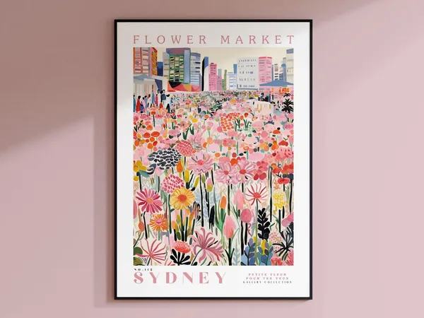 Sydney Flower Market Travel Poster, Botanical Art