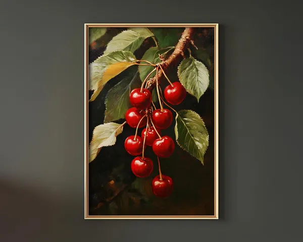 Cherry Oil Painting Print, Botanical Vintage Poster