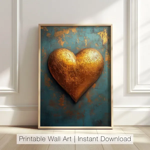 Gold Heart Abstract Love Art Print, Romantic Decor