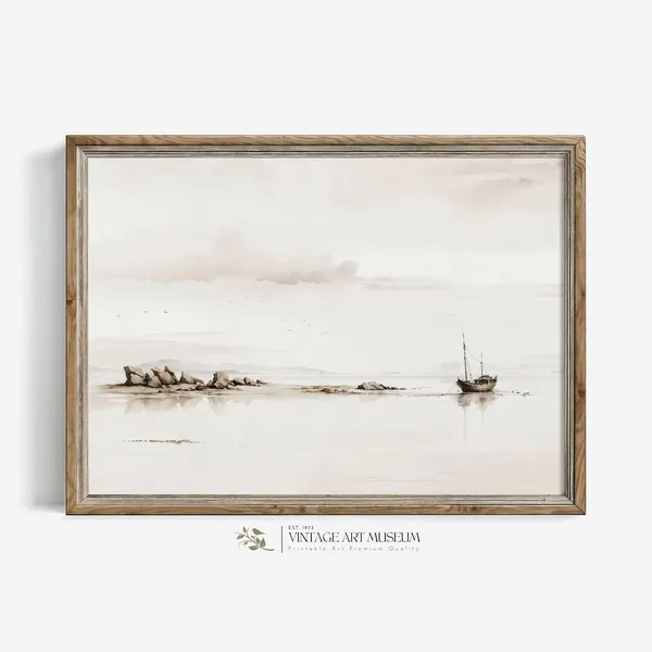 Moody Coastal Vintage Seaside Landscape Art Print