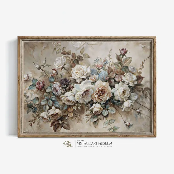 Pink Roses Watercolor Floral Art Print, Vintage Style