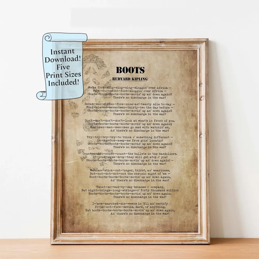 Boots By Rudyard Kipling Poem Art Print