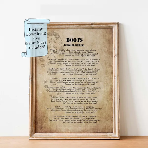 Boots By Rudyard Kipling Poem Art Print